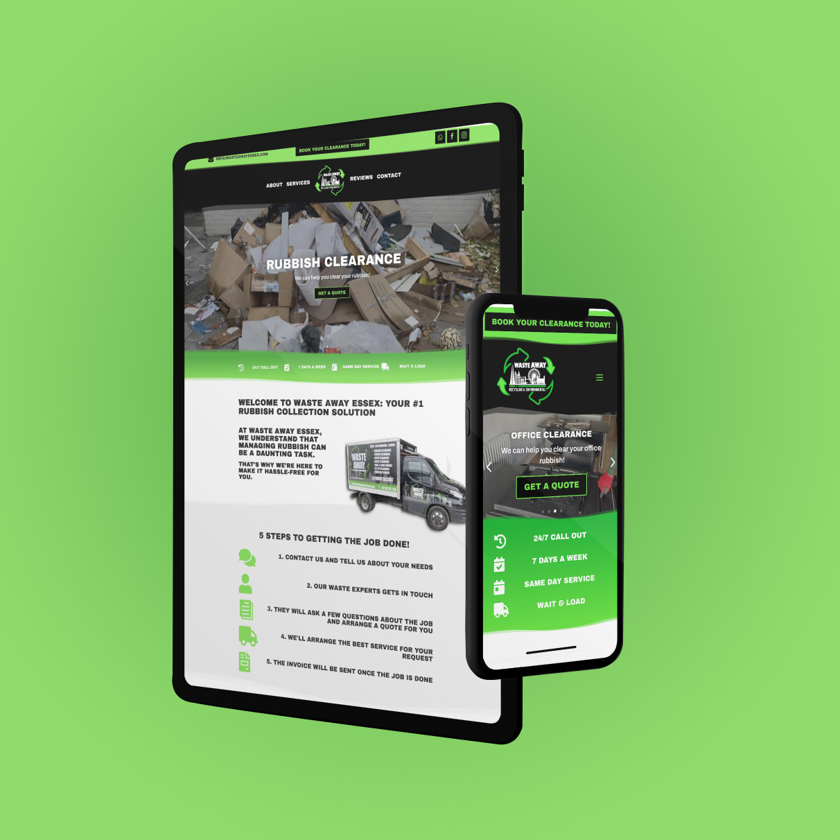 Waste Away Essex website on multiple devices