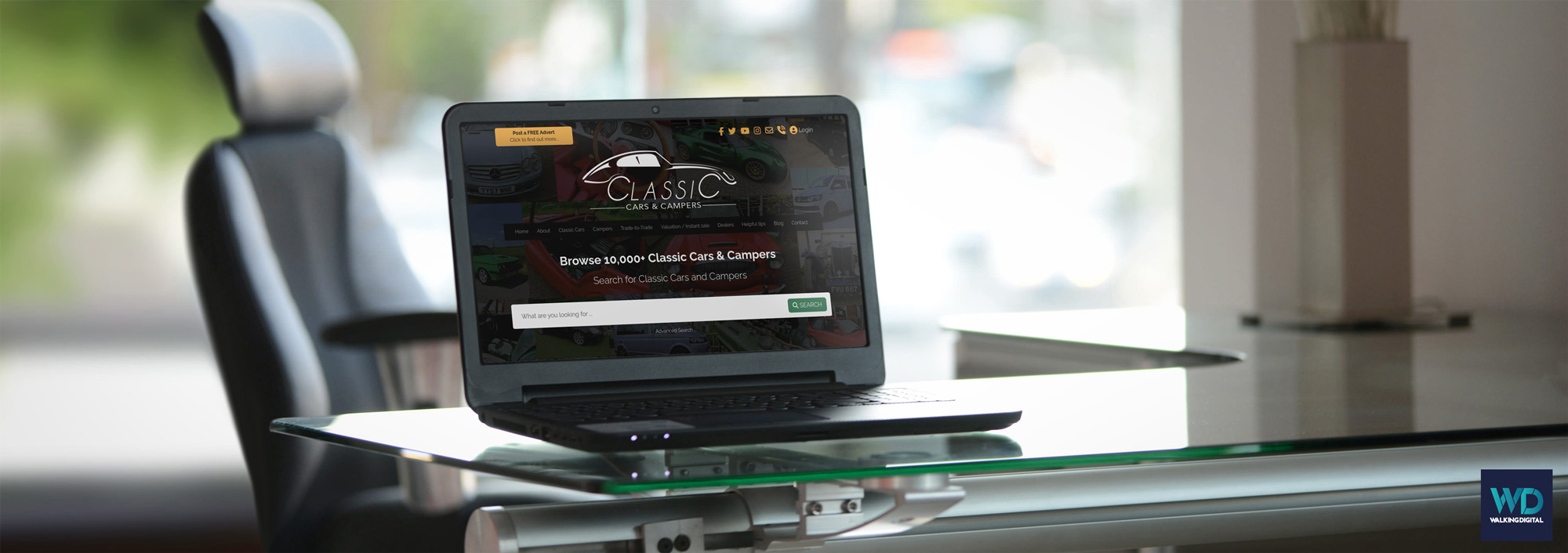 Classic Car and Campers website on laptop