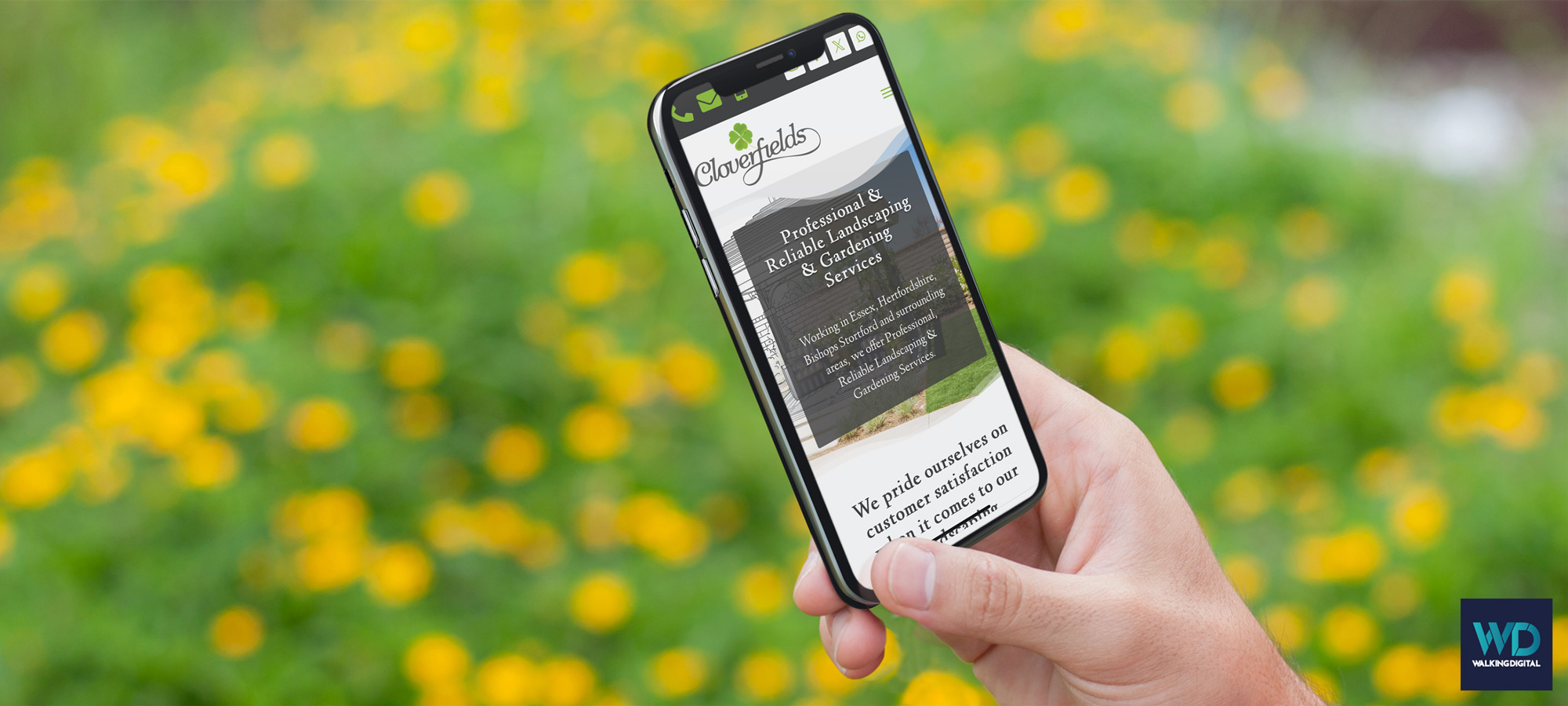 Cloverfields Gardening Website on a mobile