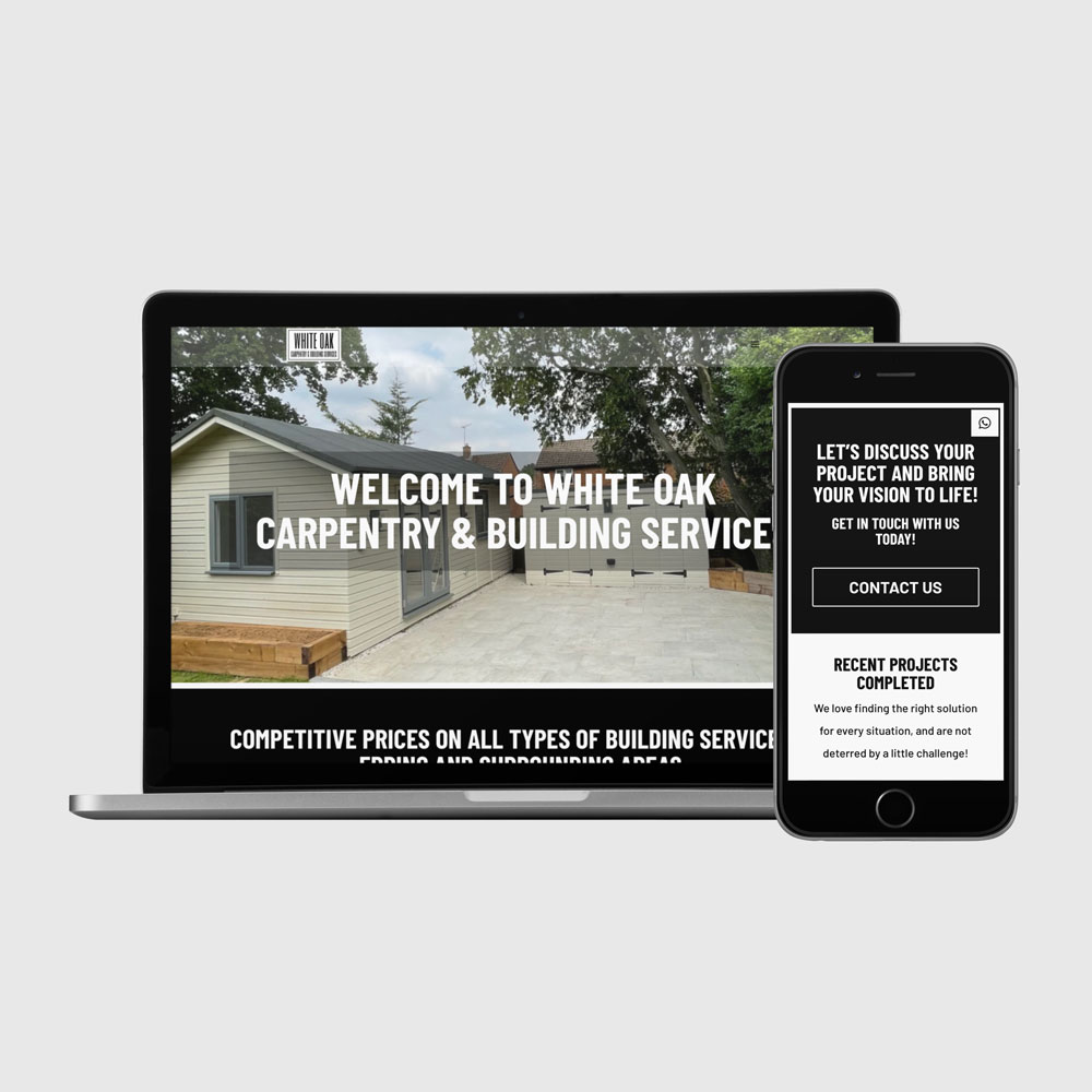 white oak carpentry building website on multiple devices